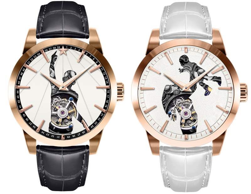 「巧匠瑰寶」專區(qū)亦將展示香港品牌萬希泉的「蘇樺偉母子系列」陀飛輪腕表，包括「神奇小子」(左)及「神奇媽媽」(右)腕表。