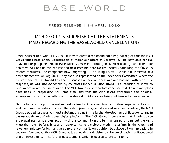 勞力士、百達翡麗和更多奢侈品牌離開巴塞爾世界，參加日內瓦鐘表與奇跡的新貿易展