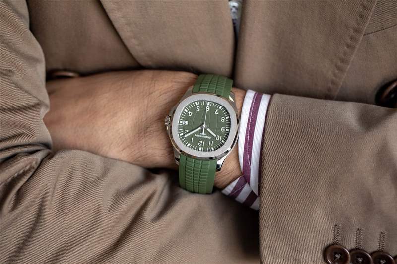 白金 Aquanaut，綠色表盤，綠色表帶，腕帶