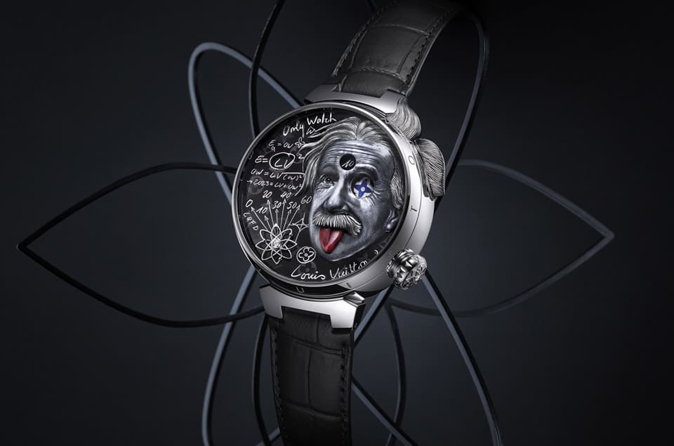 [Only Watch 2023]路易威登把愛因斯坦經典吐舌照片化為Tambour琺瑯金雕動偶