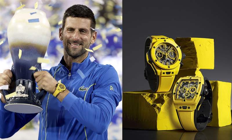 HUBLOT - 網壇史上首位擁第39座千分名人賽冠軍宇舶表大使球王喬科維奇秀最強外掛魔力黃陶瓷計時碼表